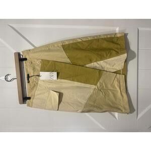 ZARA Gabardine Patchwork Midi Skirt with Side Zipper and Button Detail, NWT